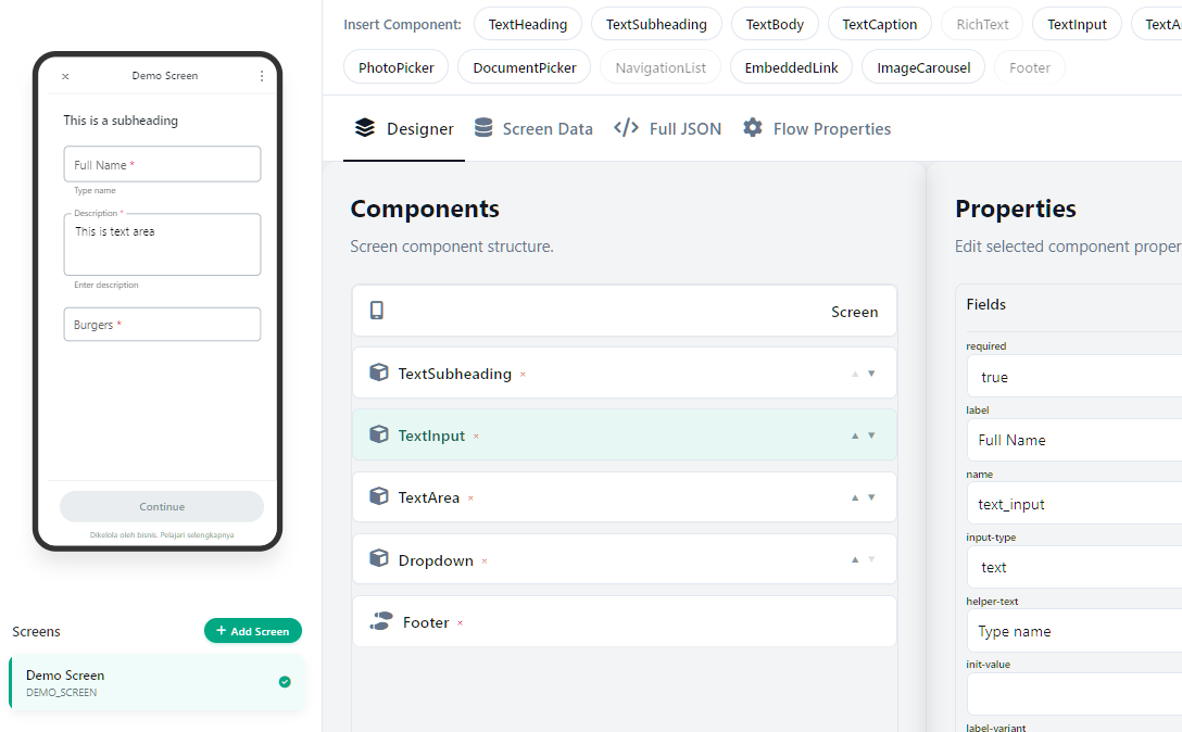WhatsApp Flow Builder Interface Preview